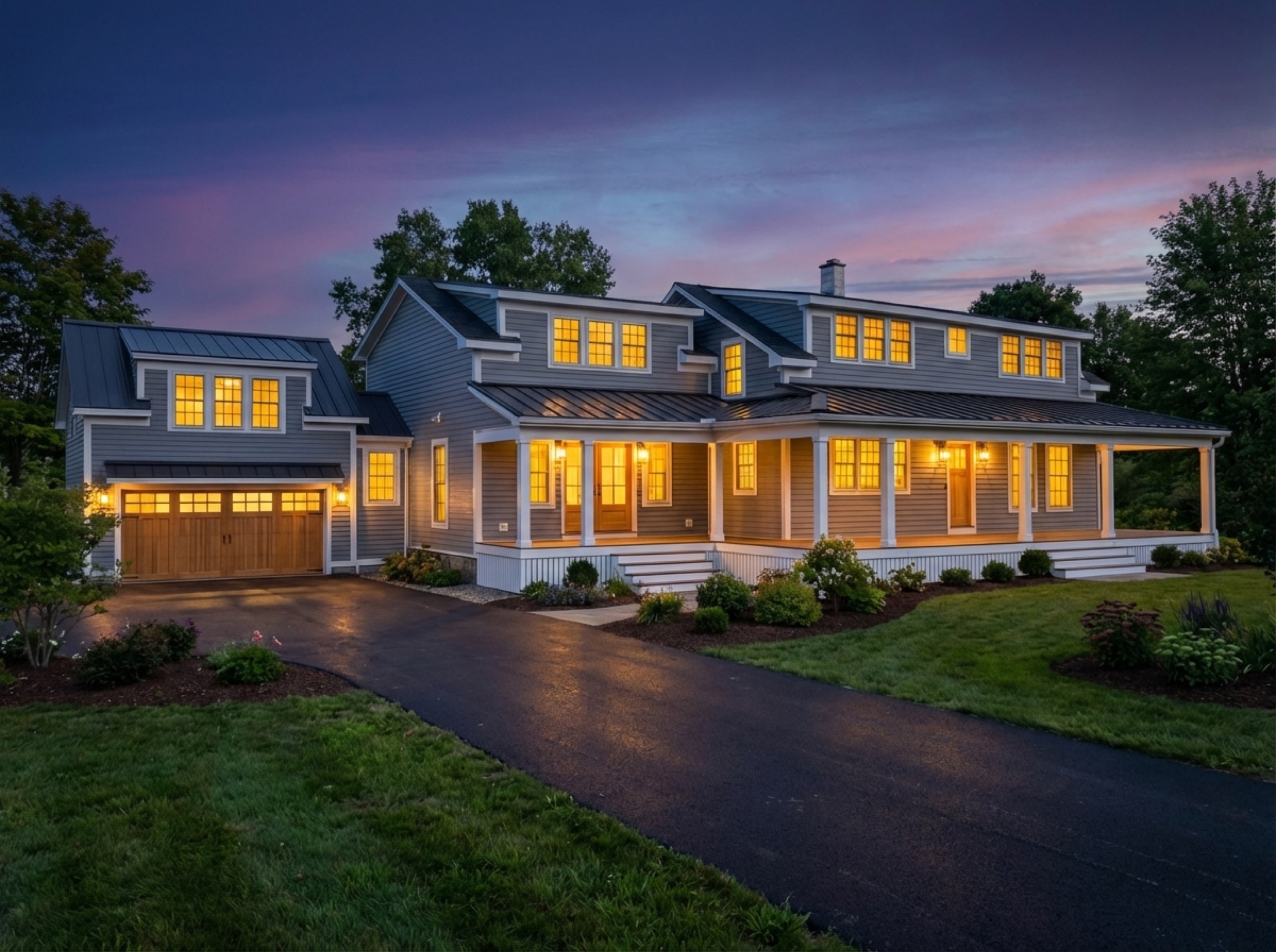 Syracuse twilight real estate photography — Central New York home at dusk with warm interior light